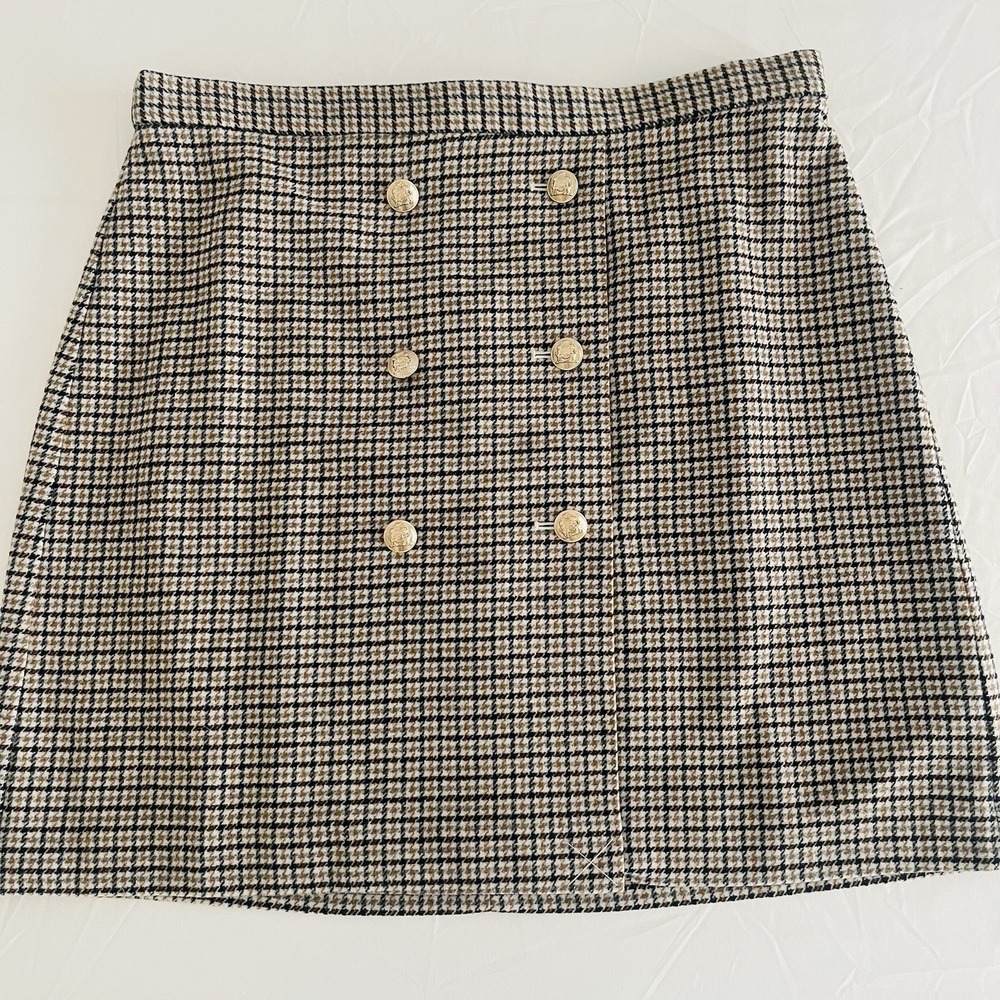 LOFT Black and White Houndstooth Button Front Skirt